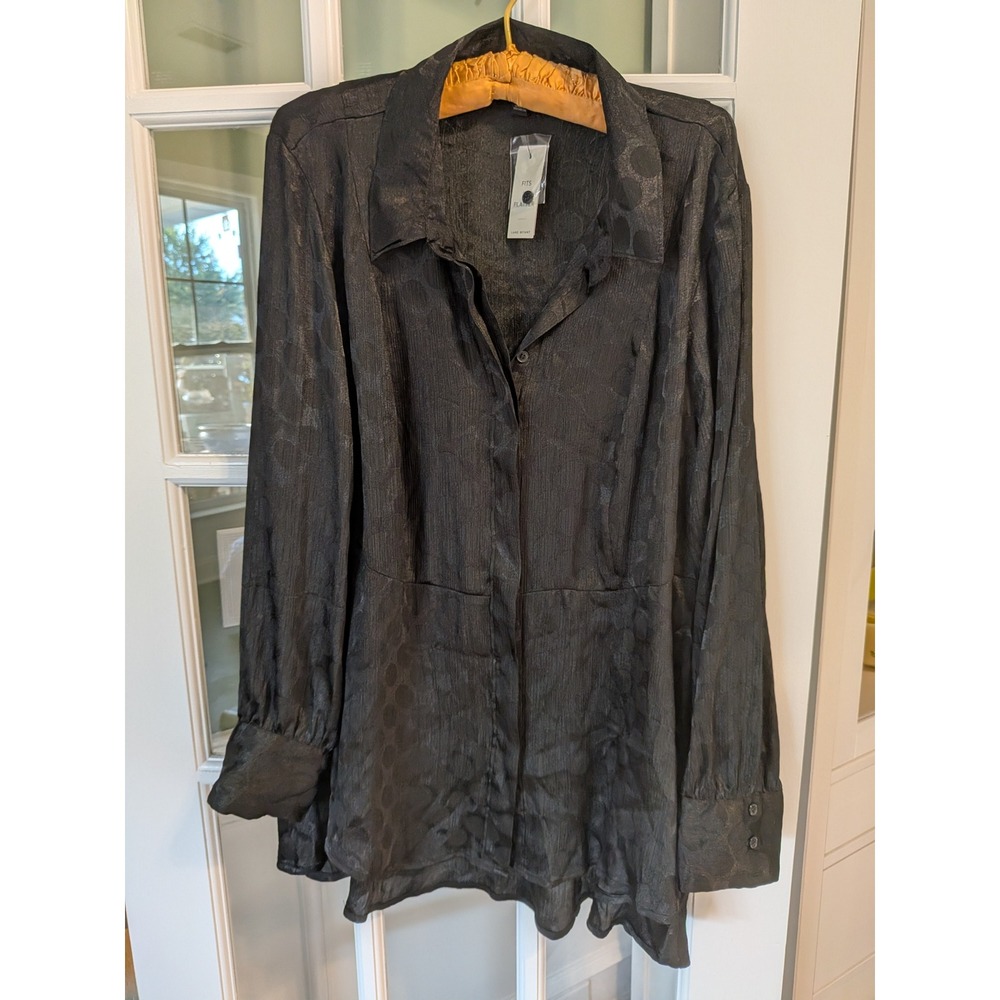 Lane Bryant Black Polka Dot Jacquard Empire Waist Tunic Blouse Size 18 NWT